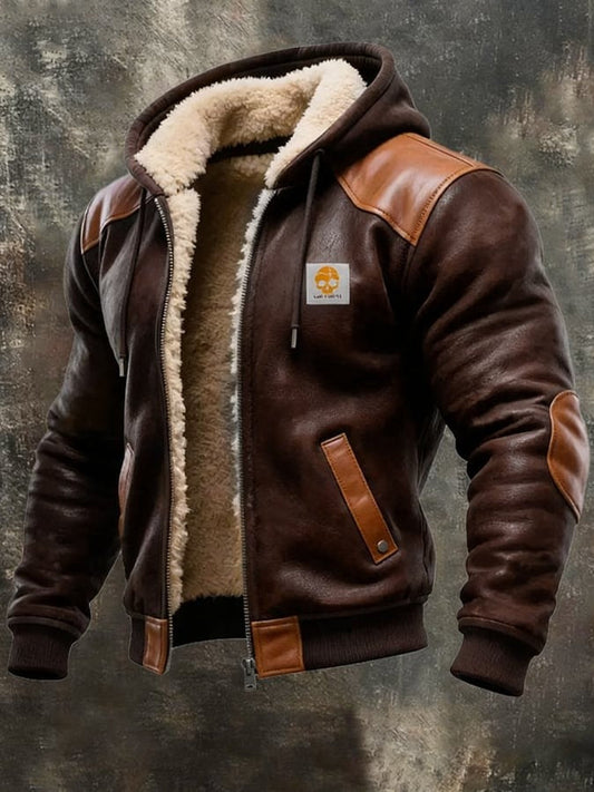 Cazadora invierno hombre con detalles efecto piel