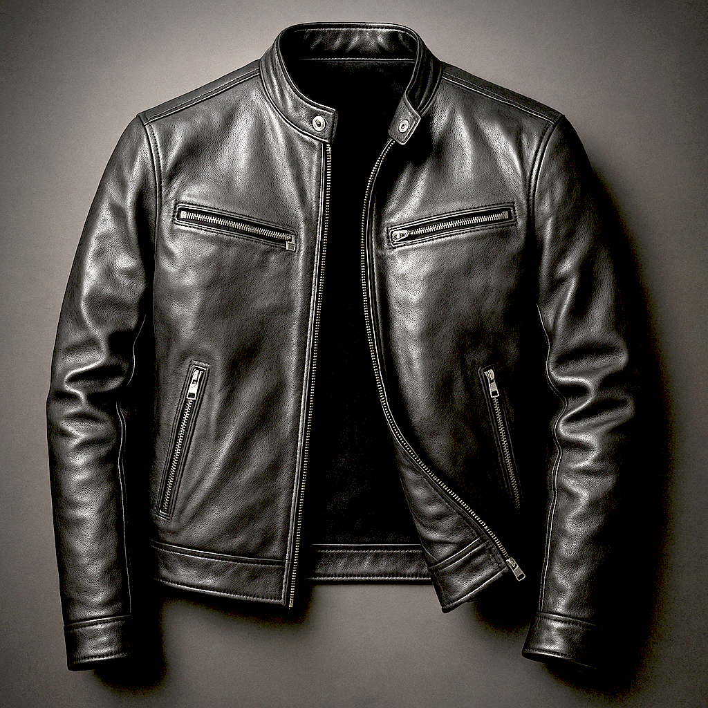 Chaqueta efecto piel hombre vintage con cremallera