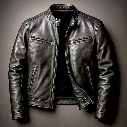 Chaqueta efecto piel hombre vintage con cremallera
