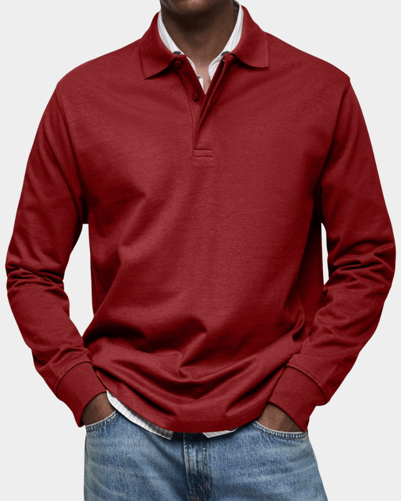 Polo manga larga hombre otoño con cuello estructurado