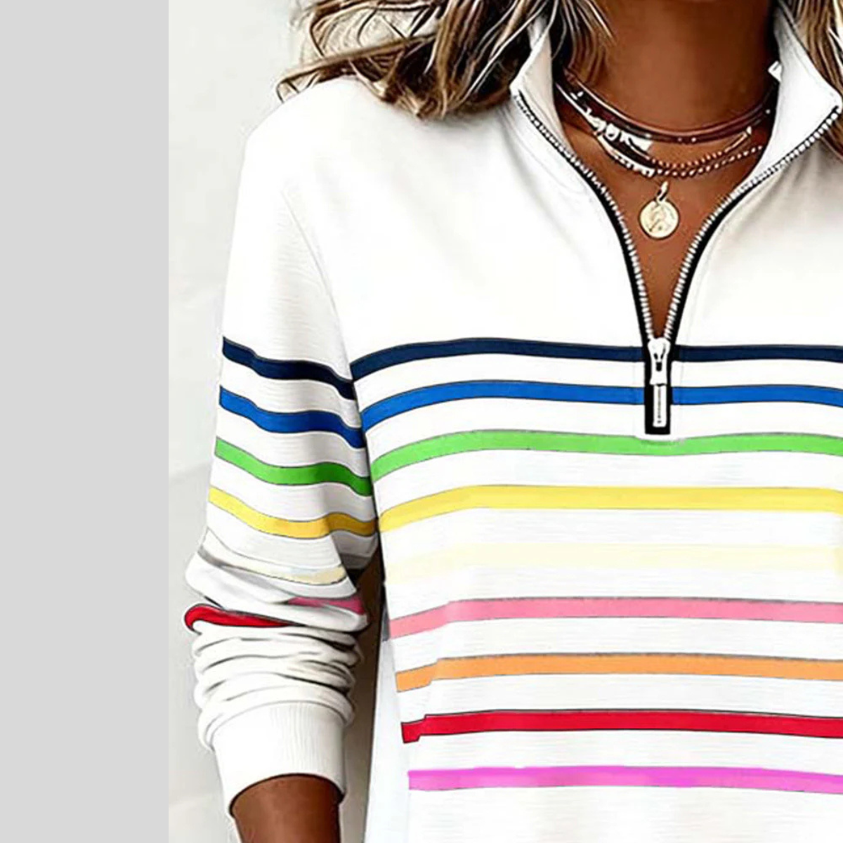 Sudadera de rayas mujer con media cremallera