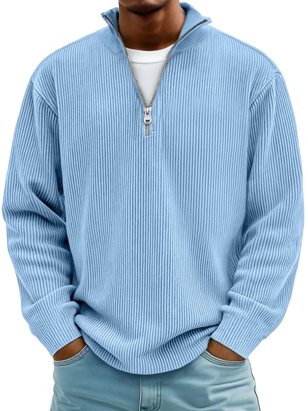 Jersey hombre canalé con cuello alto y cremallera