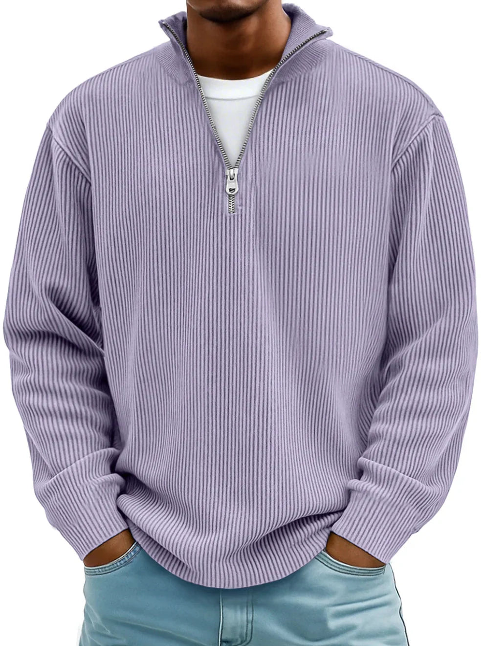 Jersey hombre canalé con cuello alto y cremallera