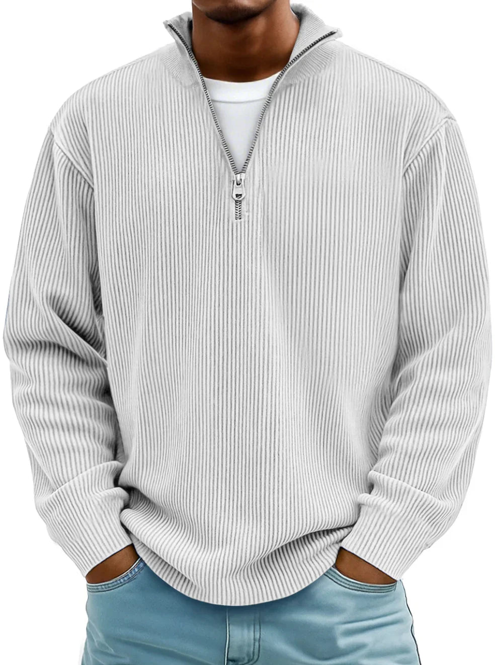 Jersey hombre canalé con cuello alto y cremallera