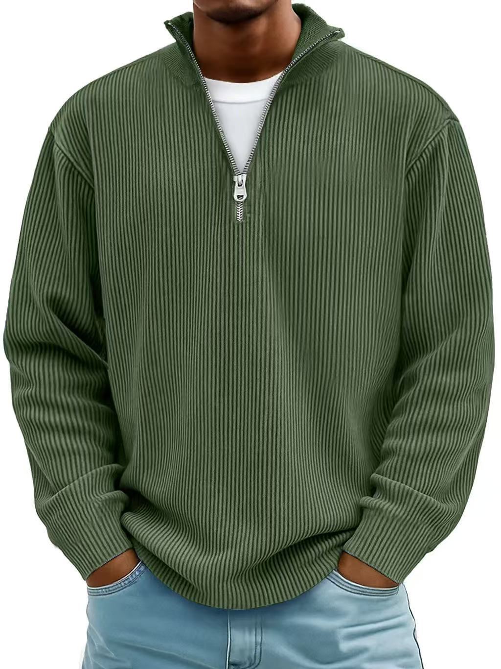 Jersey hombre canalé con cuello alto y cremallera