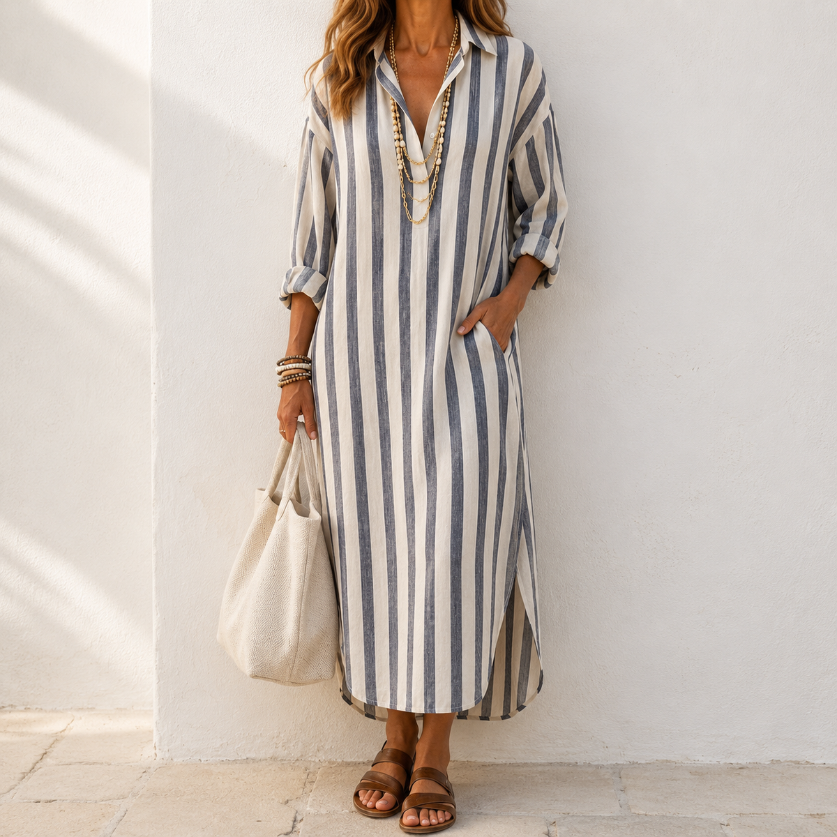 Vestido camisero midi rayas mujer ligero