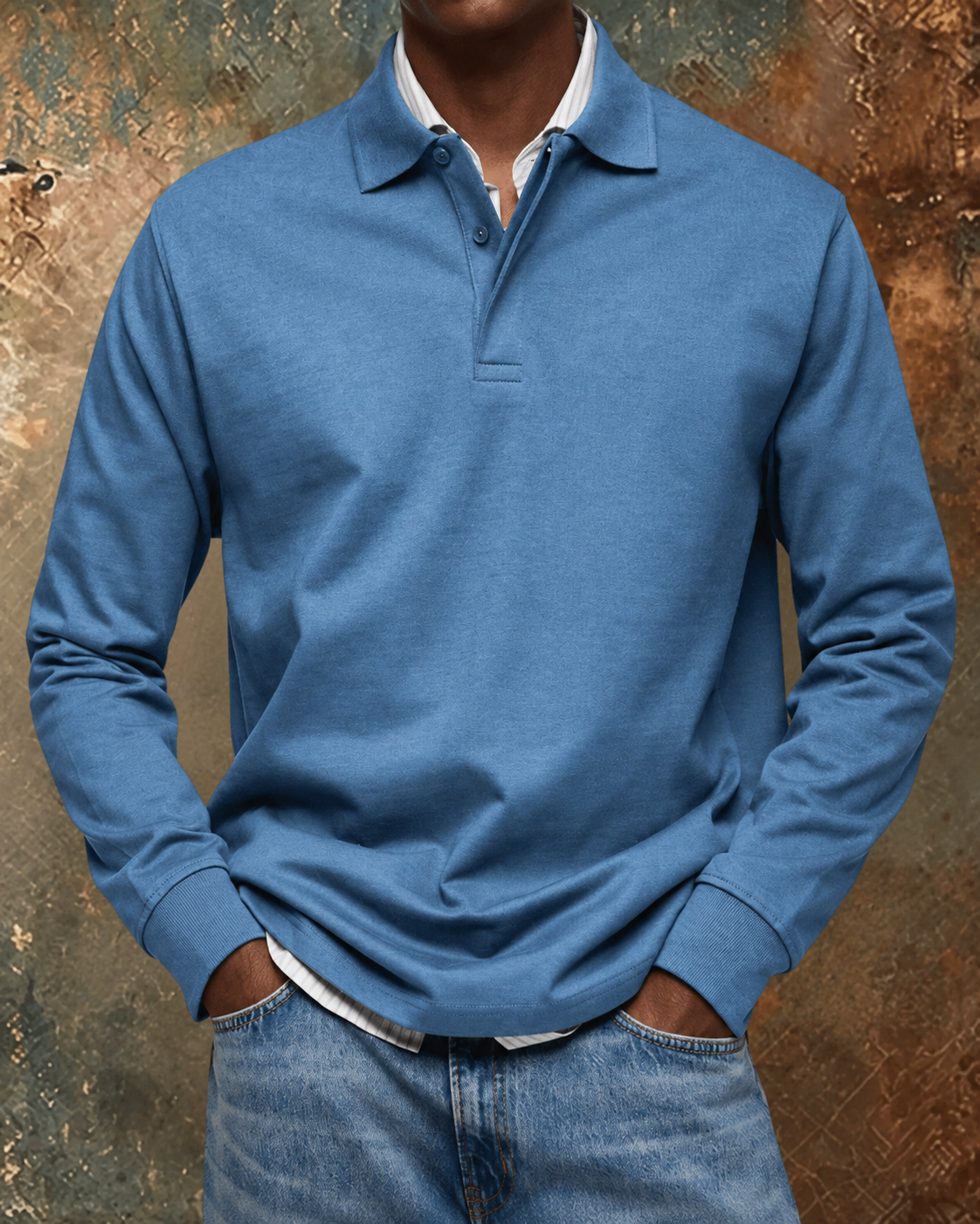 Polo manga larga hombre otoño con cuello estructurado
