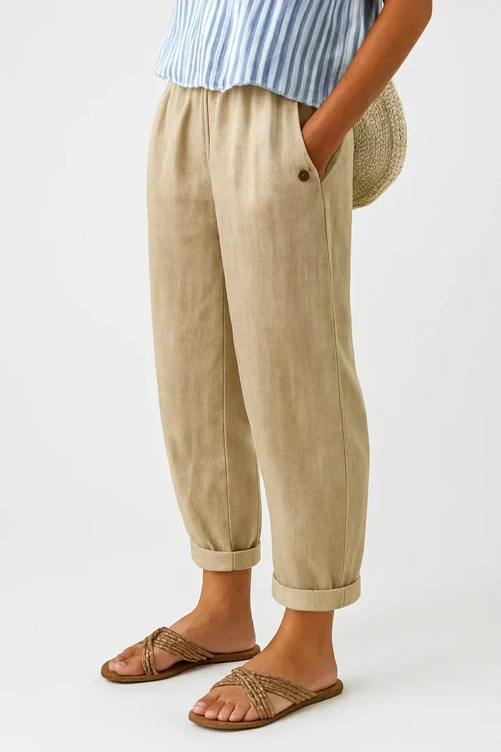 Pantalón ligero hombre efecto lino verano corte amplio