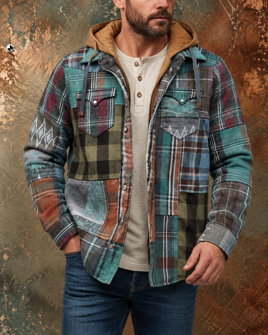 Chaqueta acolchada hombre cuadros con capucha otoño