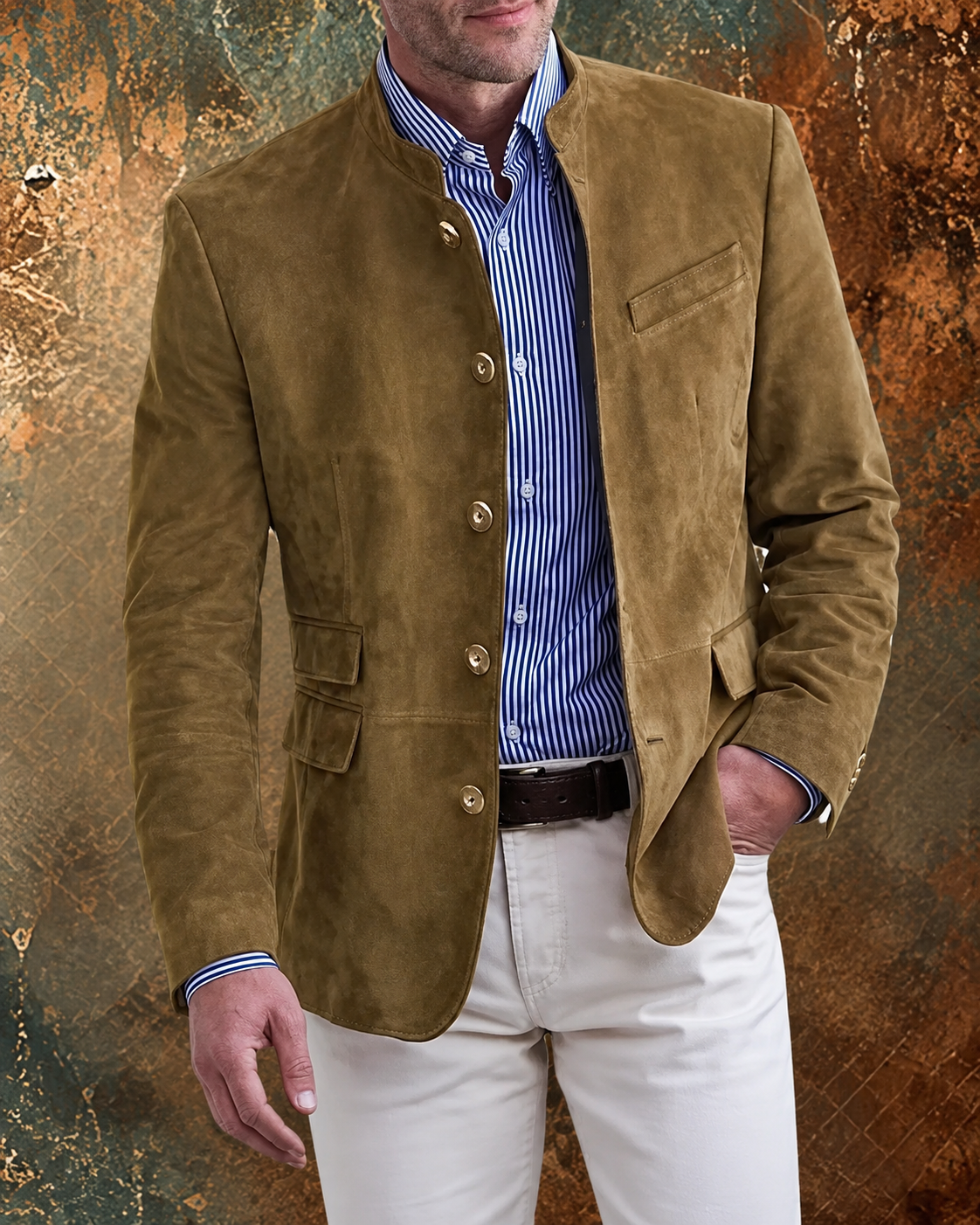 Chaqueta hombre cuello alto refinado silueta ajustada