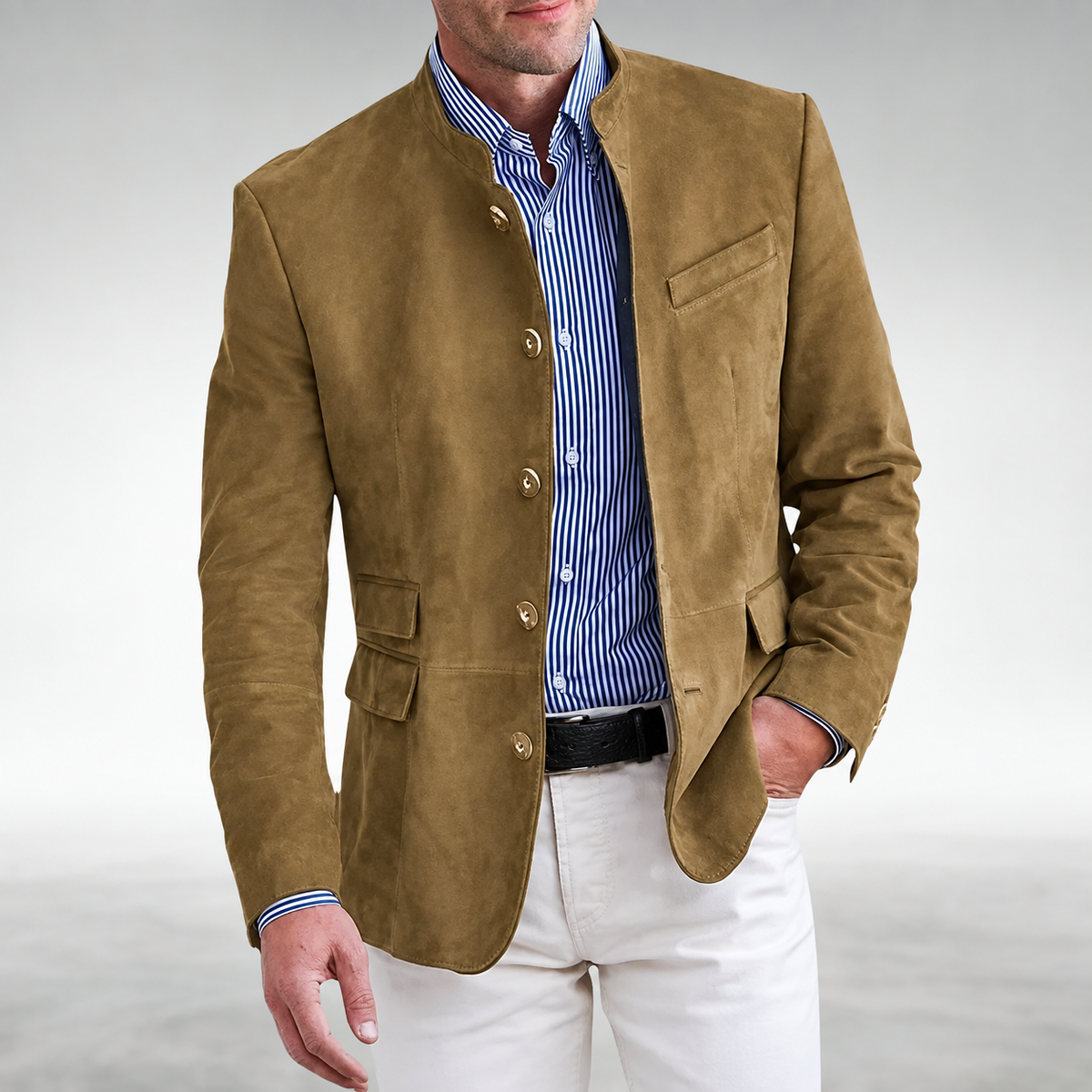 Chaqueta hombre cuello alto refinado silueta ajustada