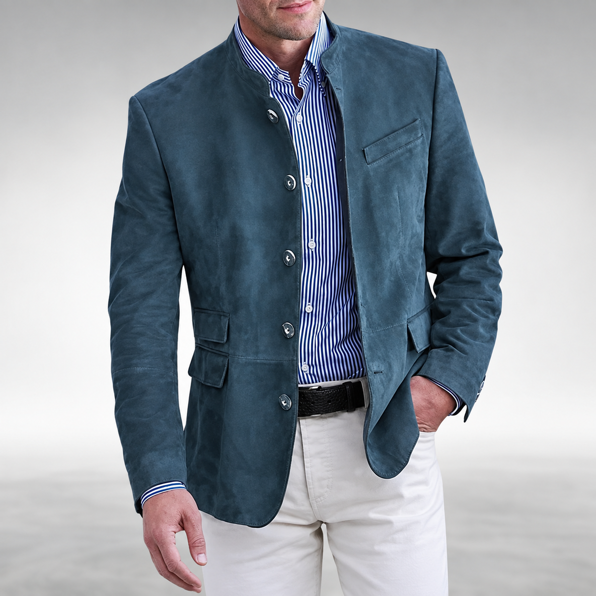 Chaqueta hombre cuello alto refinado silueta ajustada