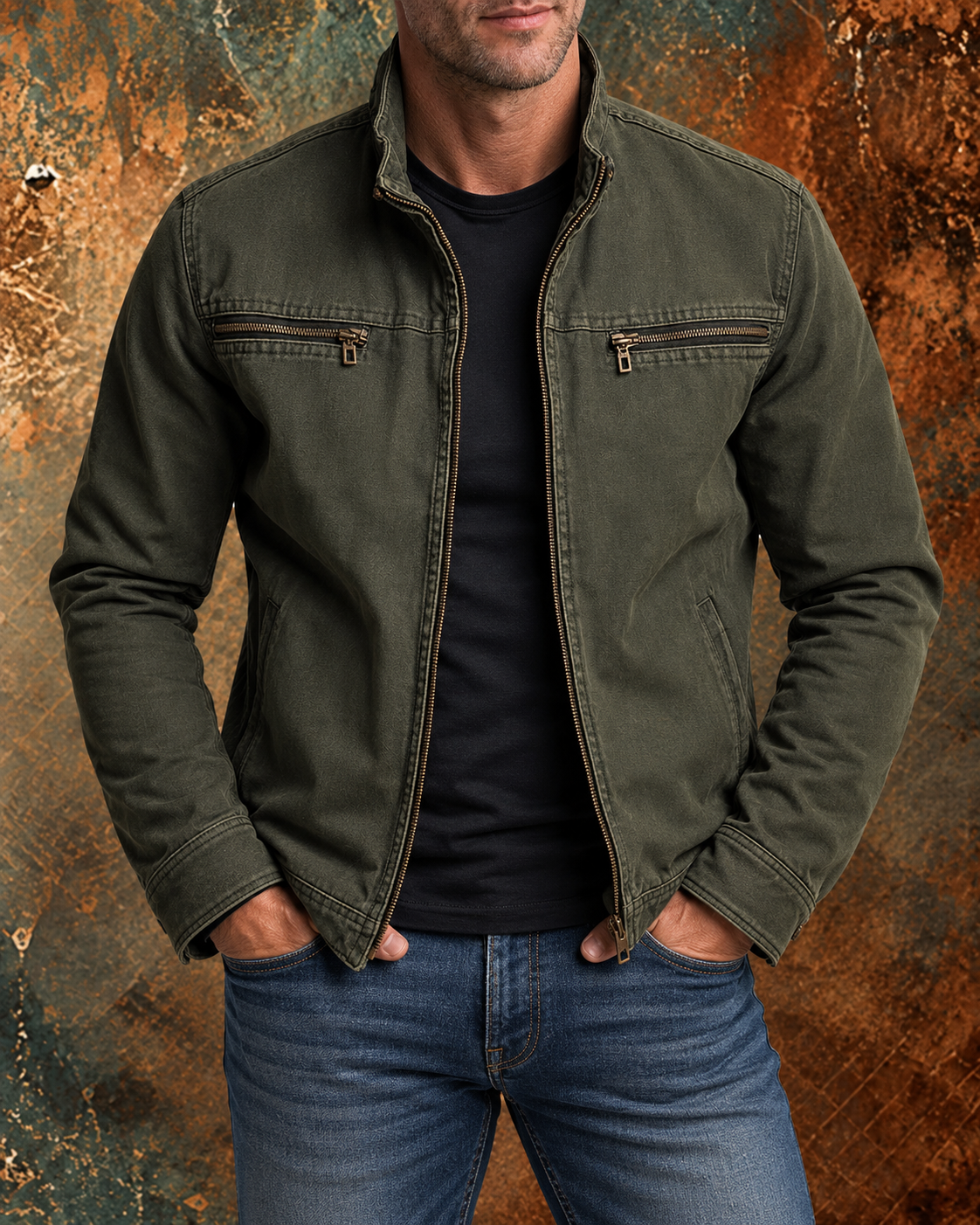 Chaqueta otoño hombre field jacket vintage oliva