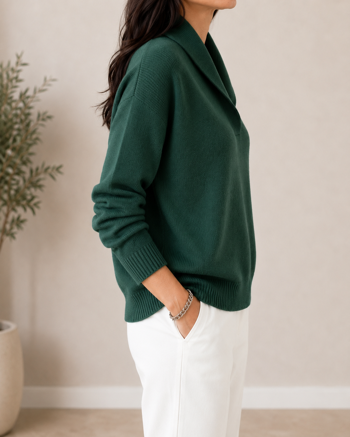Jersey cuello pico mujer de punto suave