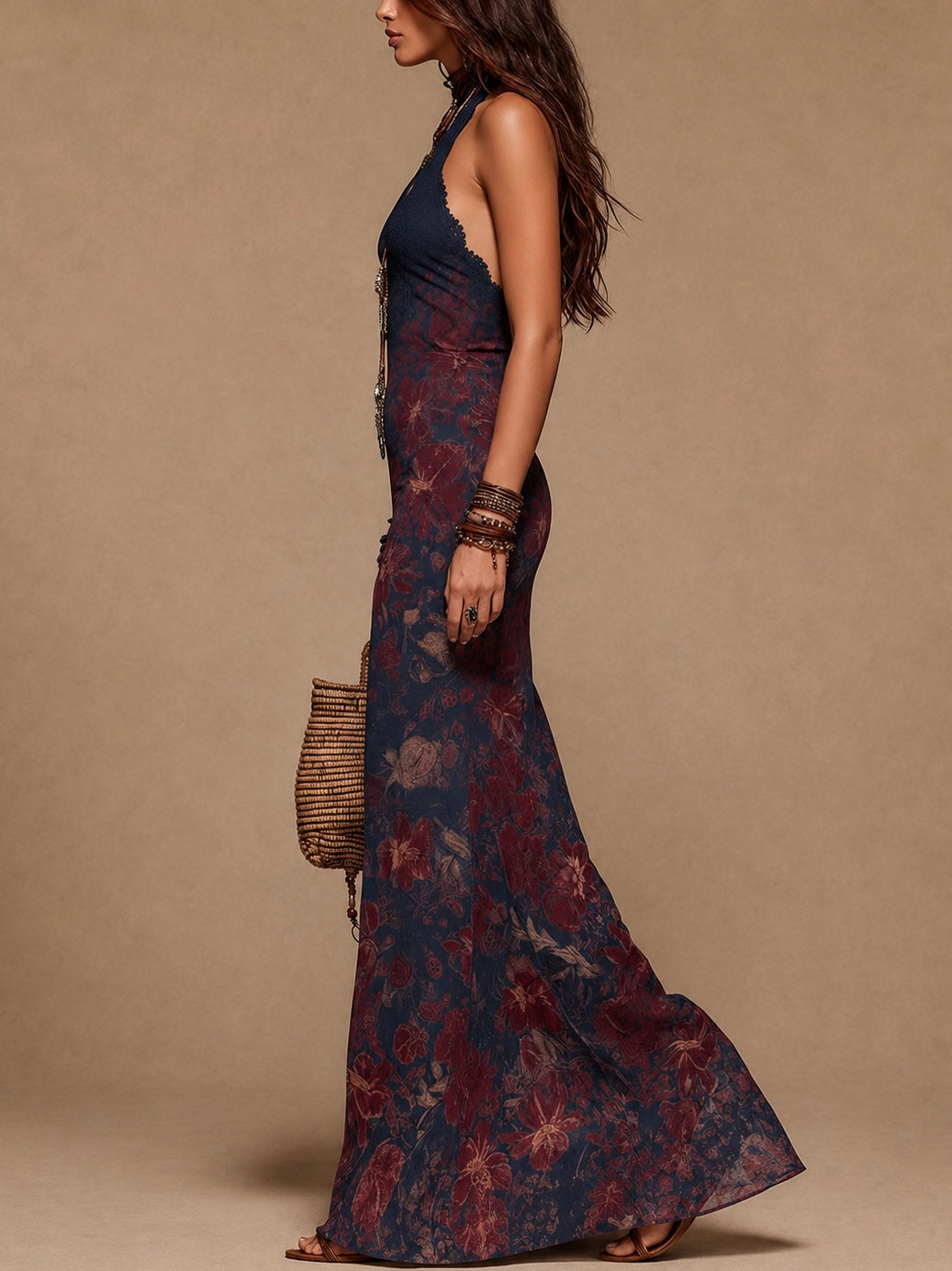 Lía | Vestido Largo Floral con Encaje y Silueta Sirena