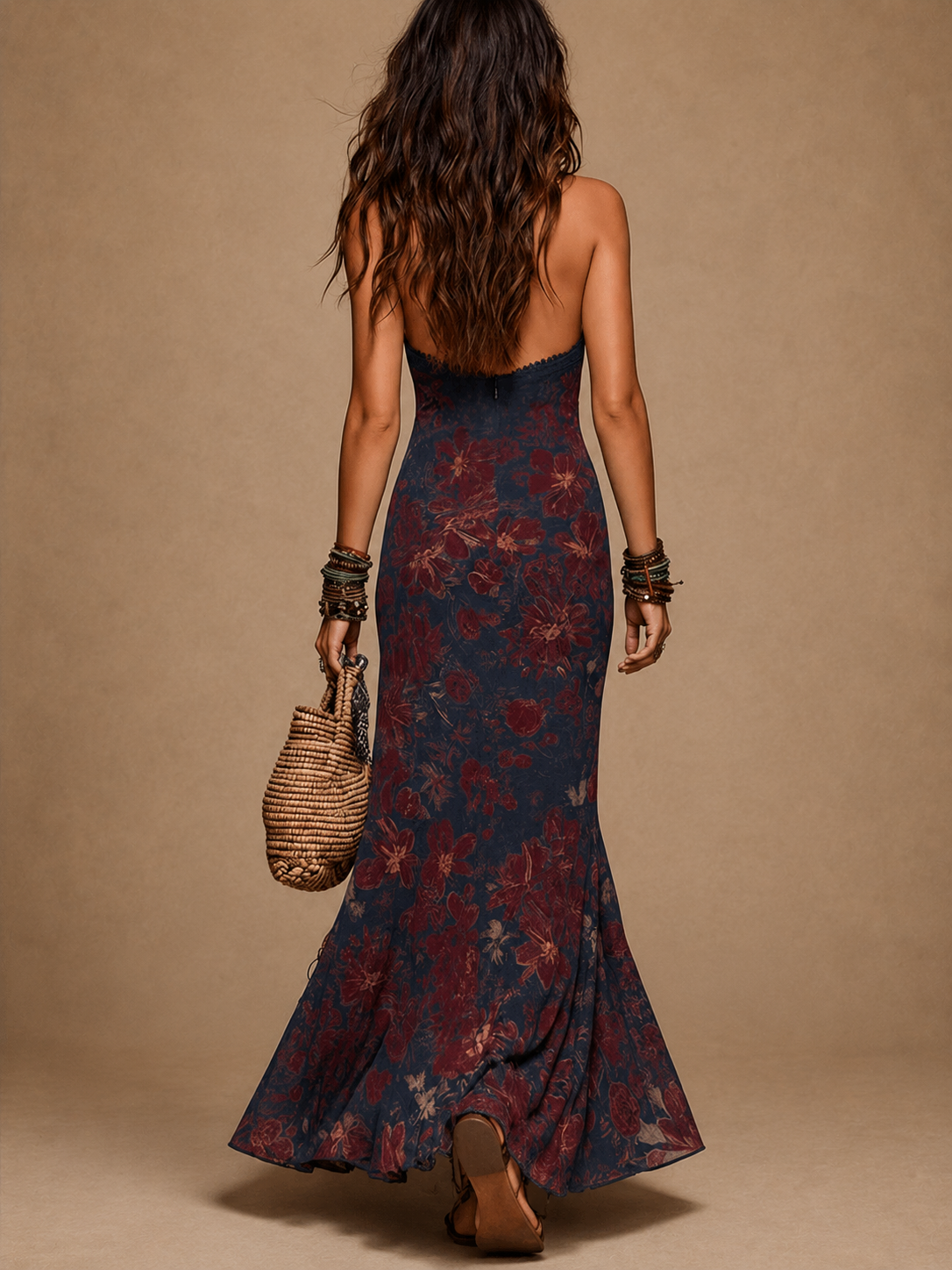 Lía | Vestido Largo Floral con Encaje y Silueta Sirena