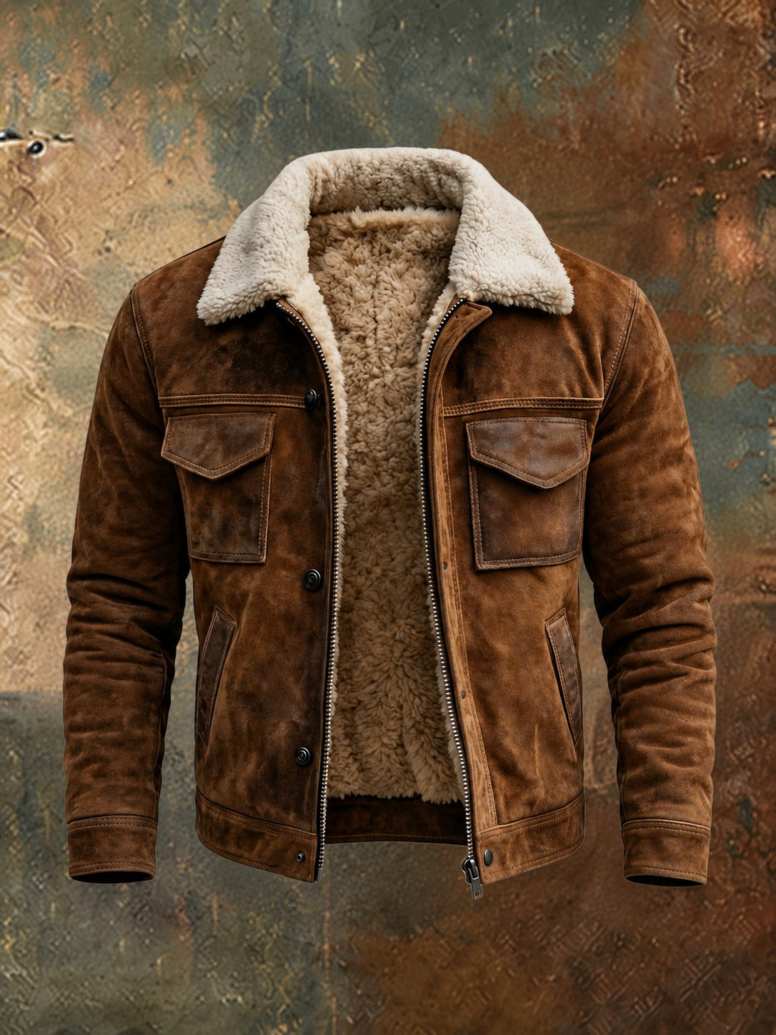 Chaqueta hombre efecto piel con forro sherpa vintage