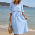 Hélène | Vestido Largo Efecto Lino Efecto Vientre Plano