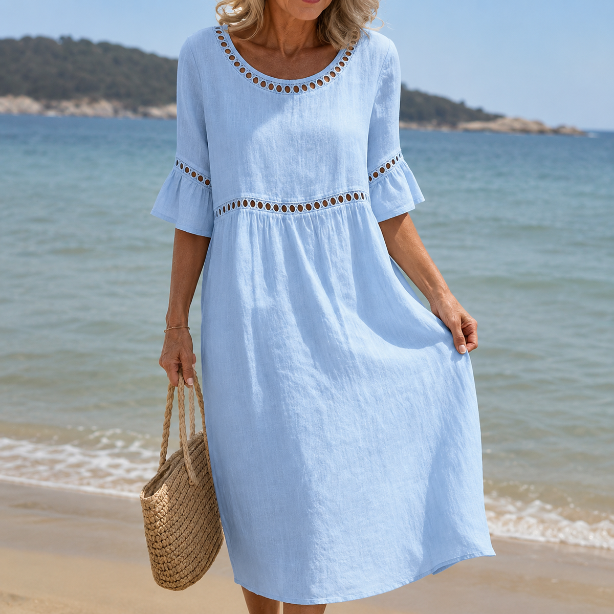 Hélène | Vestido Largo Efecto Lino Efecto Vientre Plano