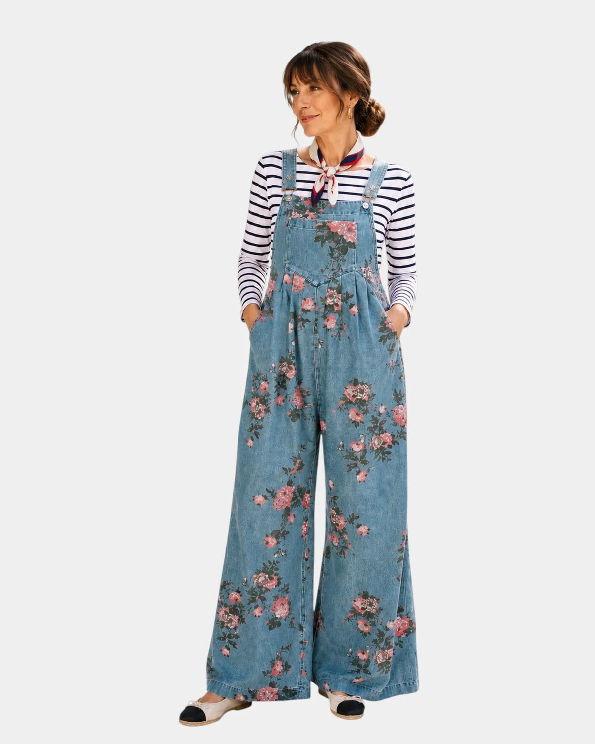 Norelle | Pantalón de Tirantes de Mezclilla con Estampado Floral