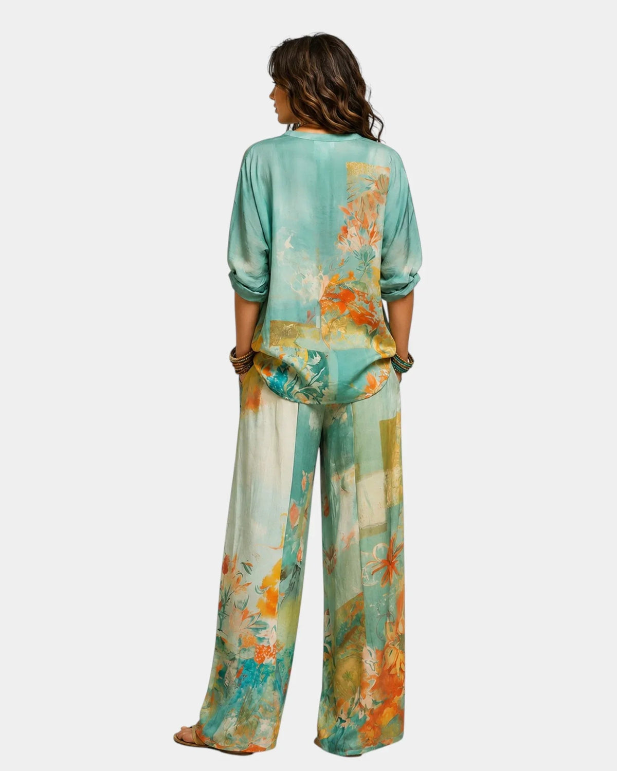 Célidora | Conjunto Elegante con Estampado Floral y Pantalón Ancho
