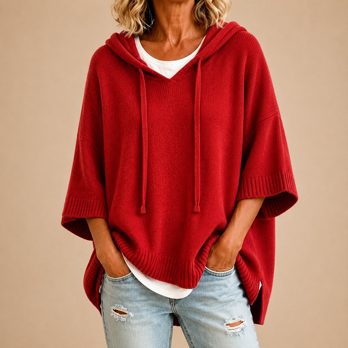 MIRELLA™ Poncho de Punto con Capucha