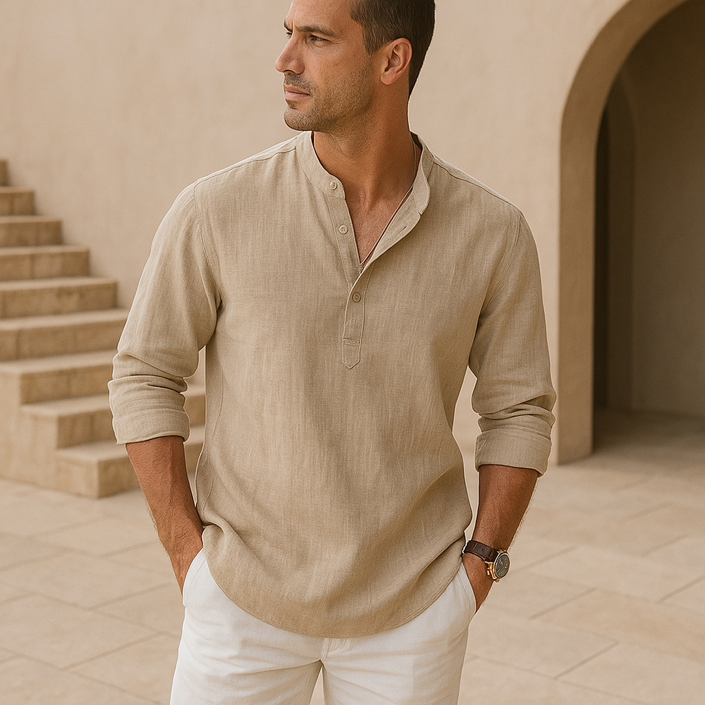 Azel | Camisa Henley de Algodón con Efecto Lino