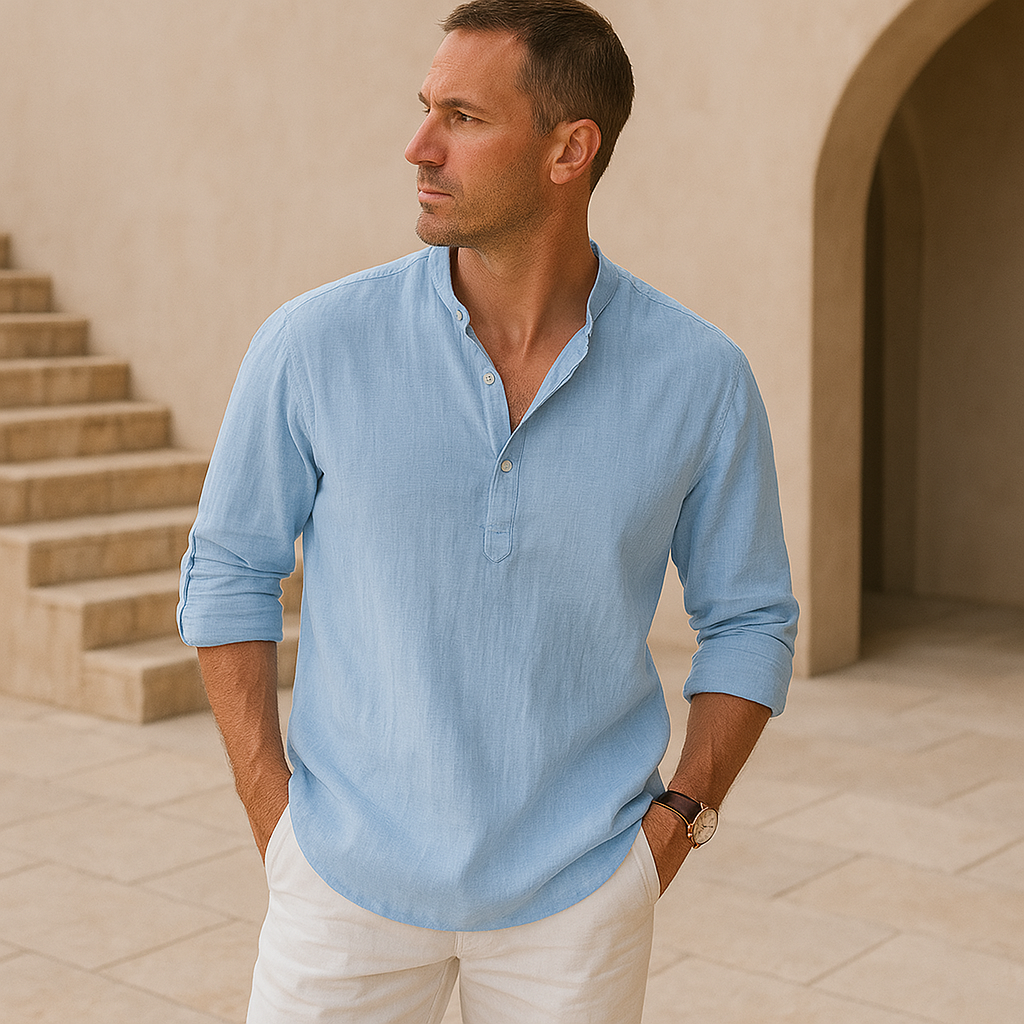 Azel | Camisa Henley de Algodón con Efecto Lino