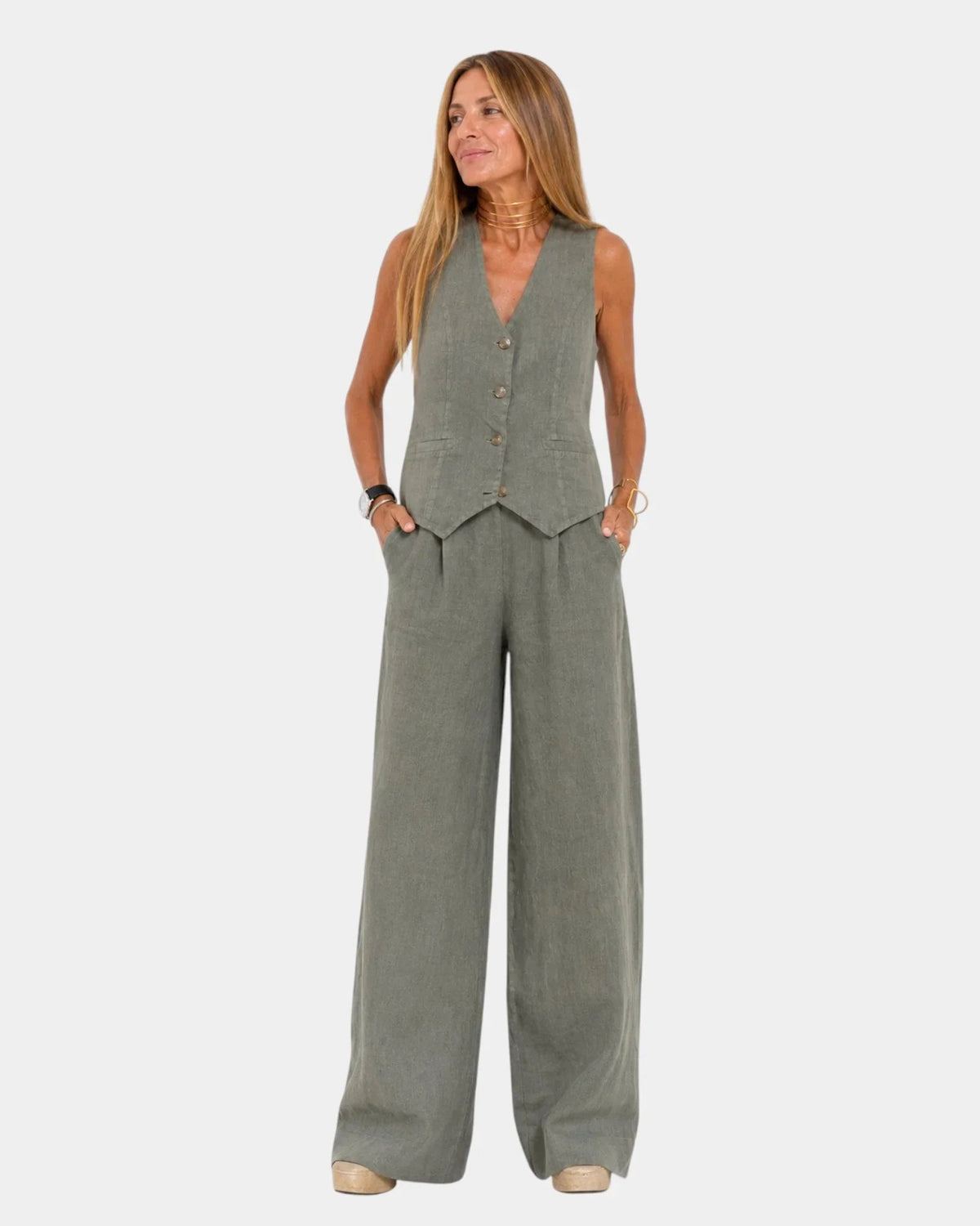 Assia | Conjunto de Chaleco sin Mangas y Pantalón