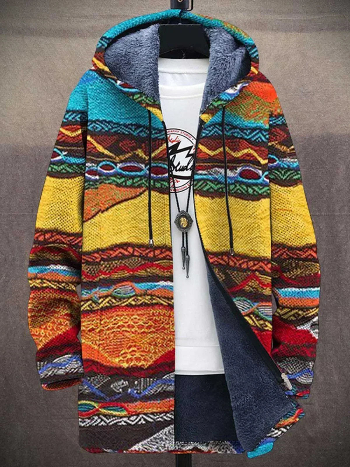 Cárdigan con capucha mujer estampado patchwork