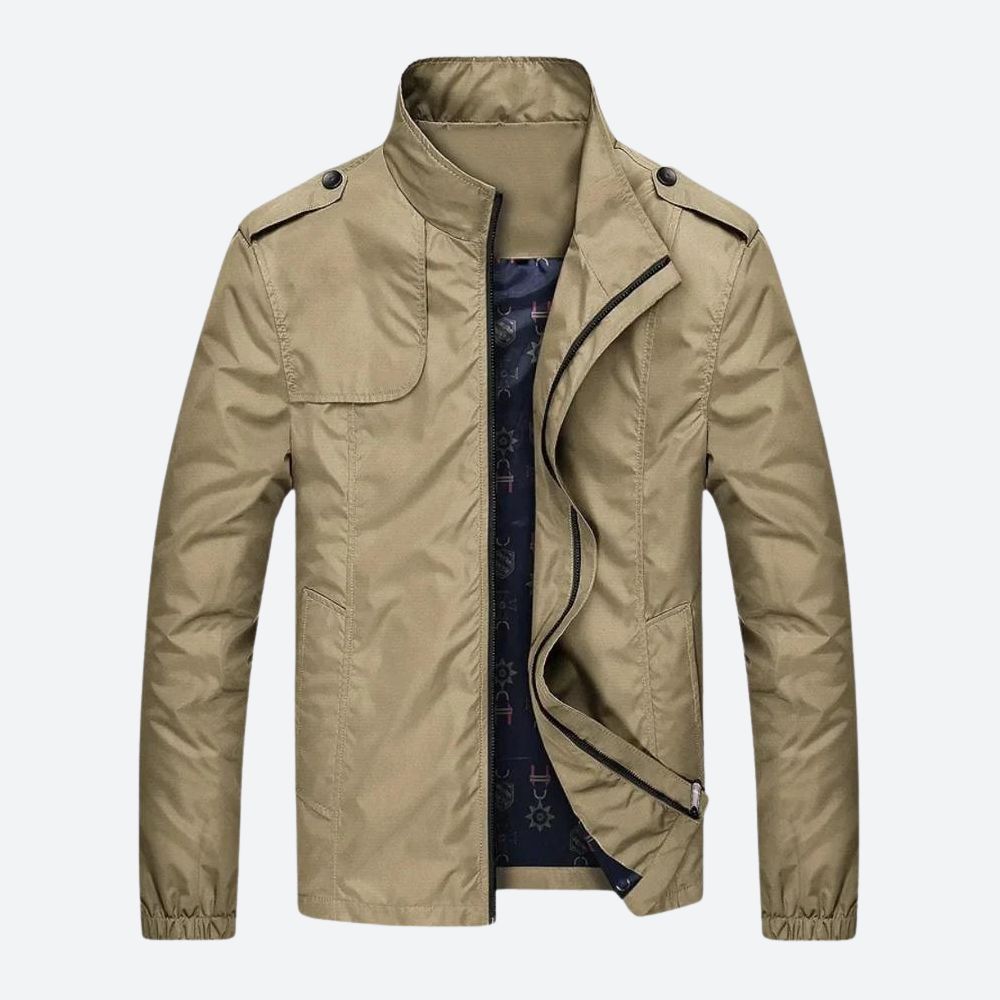 Chaqueta militar hombre ligera con cuello alto y cremallera