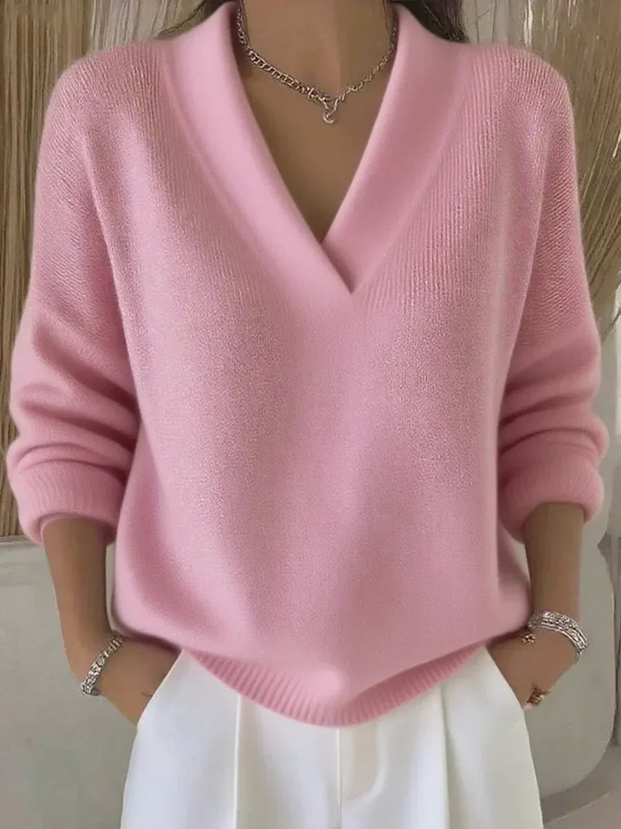 Jersey cuello pico mujer punto suave corte relajado