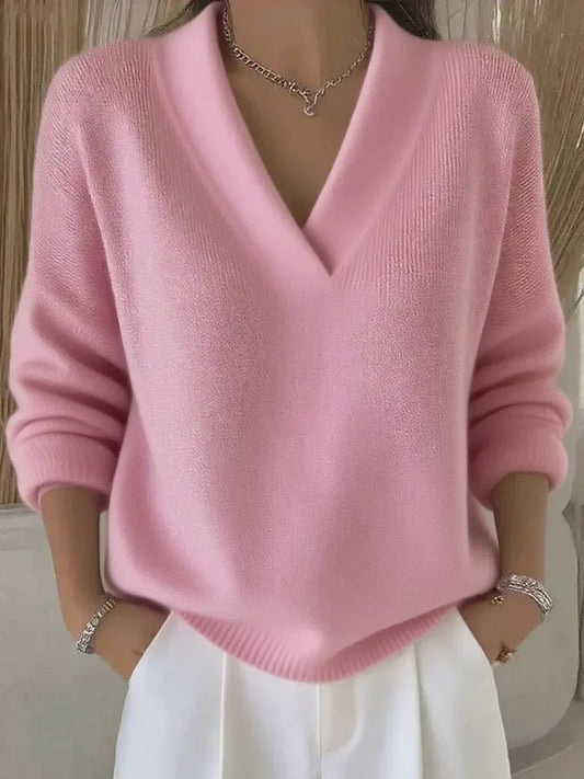 Jersey cuello pico mujer punto suave corte relajado