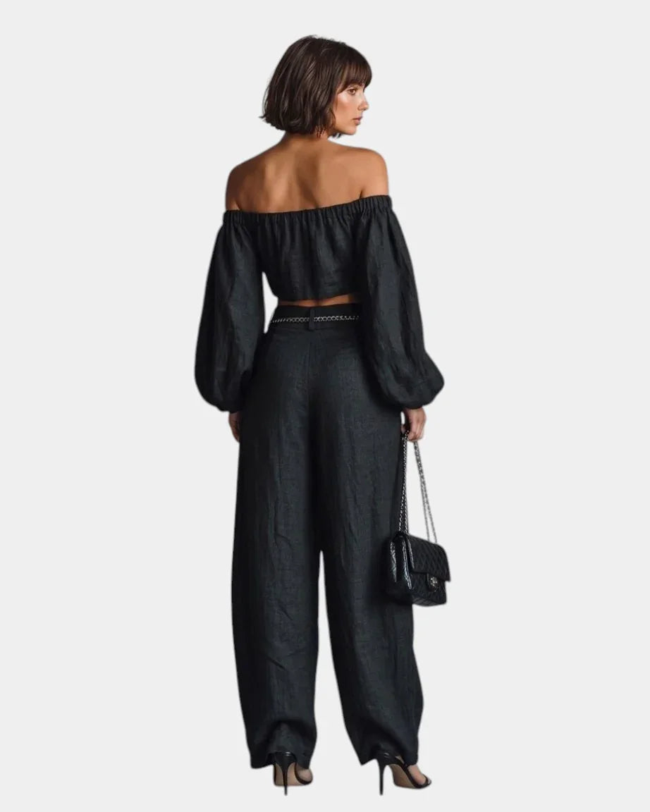 Cíntia | Conjunto de Hombros Descubiertos con Pantalón Amplio