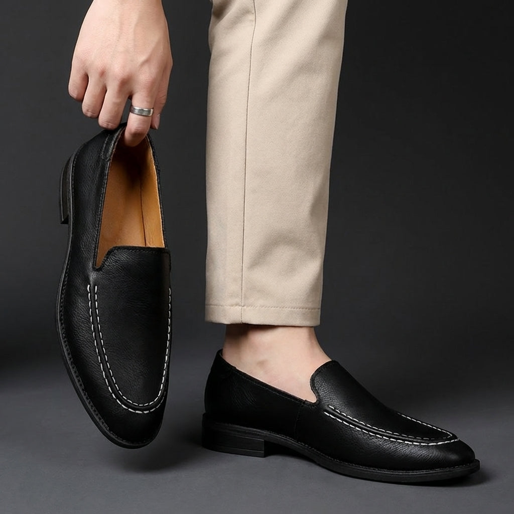Mocasines hombre efecto piel flexibles pespunteados