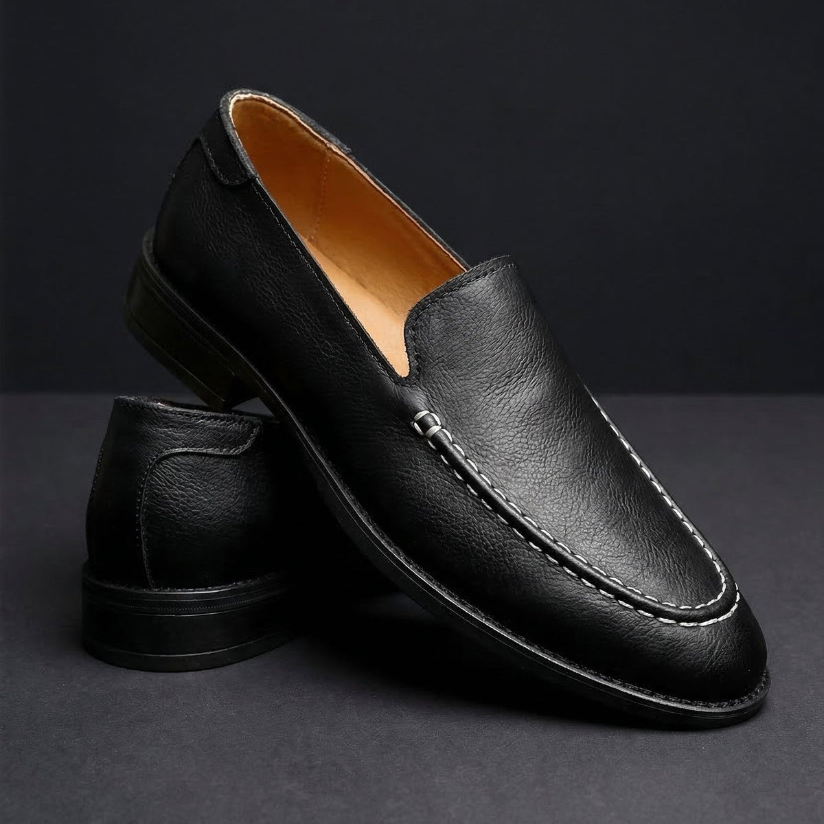 Mocasines hombre efecto piel flexibles pespunteados