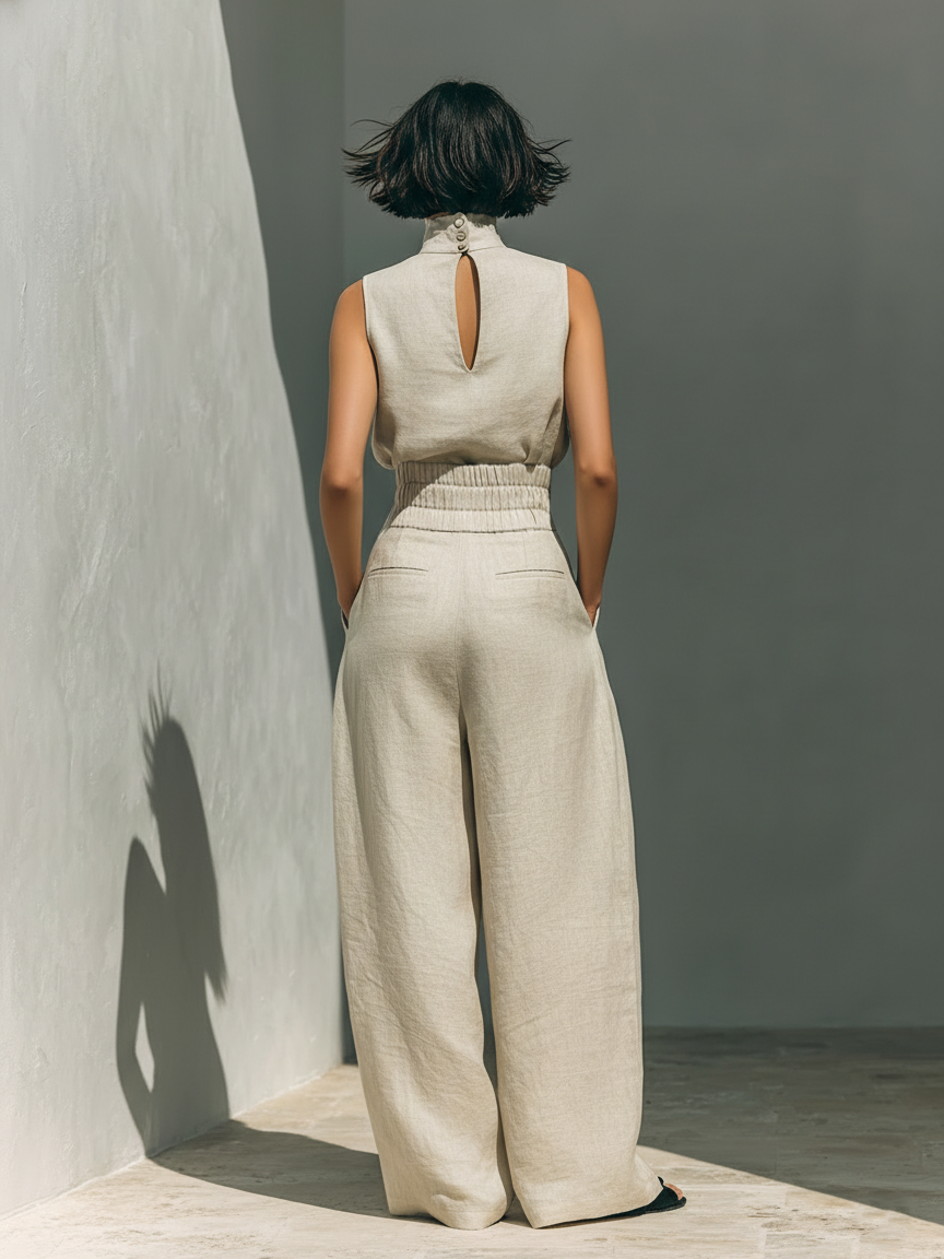 Maria | Conjunto Completo con Top de Tirantes y Pantalón Ancho de Algodón y Lino