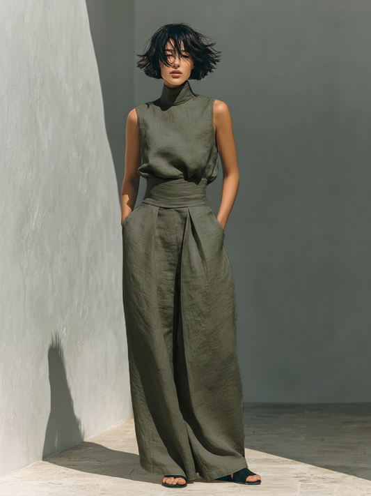 Maria | Conjunto Completo con Top de Tirantes y Pantalón Ancho de Algodón y Lino
