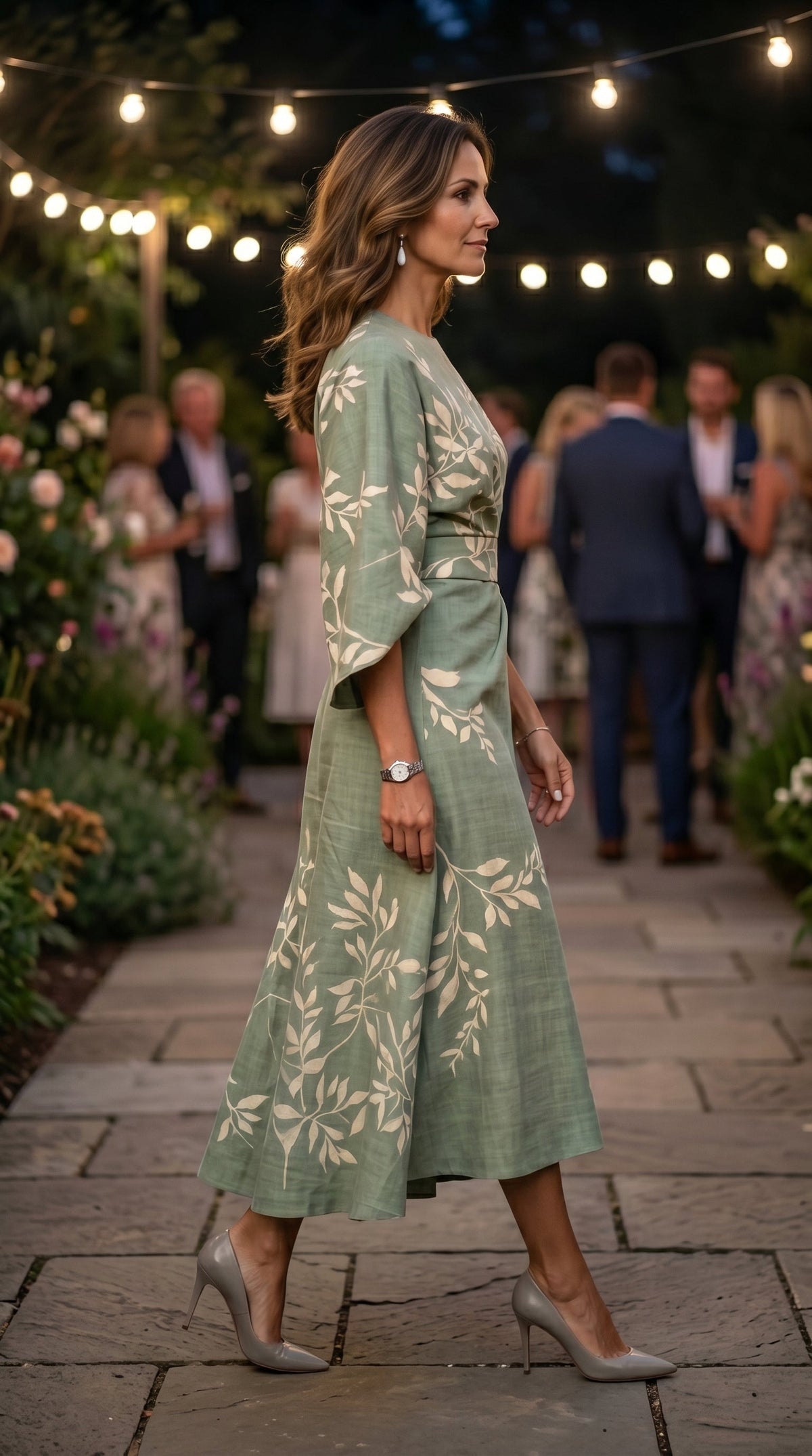 Vestido floral talle alto mujer fluido verde