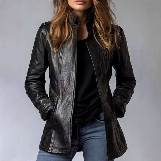 Chaqueta mujer efecto piel con botones corte ajustado