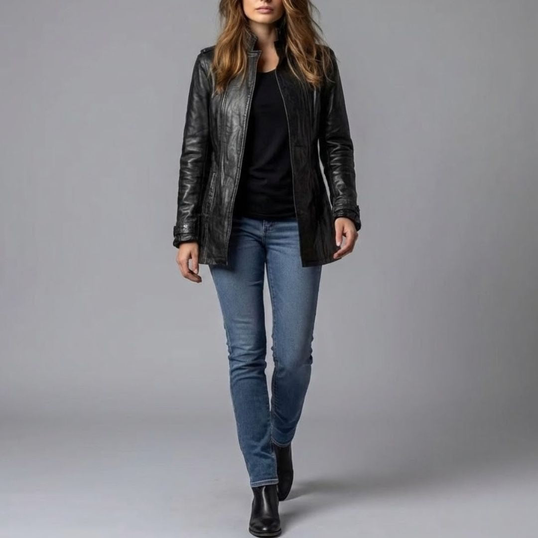 Chaqueta mujer efecto piel con botones corte ajustado