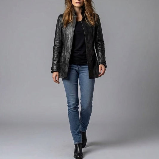 Chaqueta mujer efecto piel con botones corte ajustado