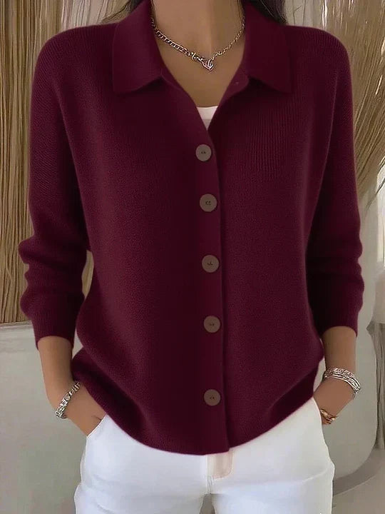 Cárdigan mujer con cuello y botones en punto suave
