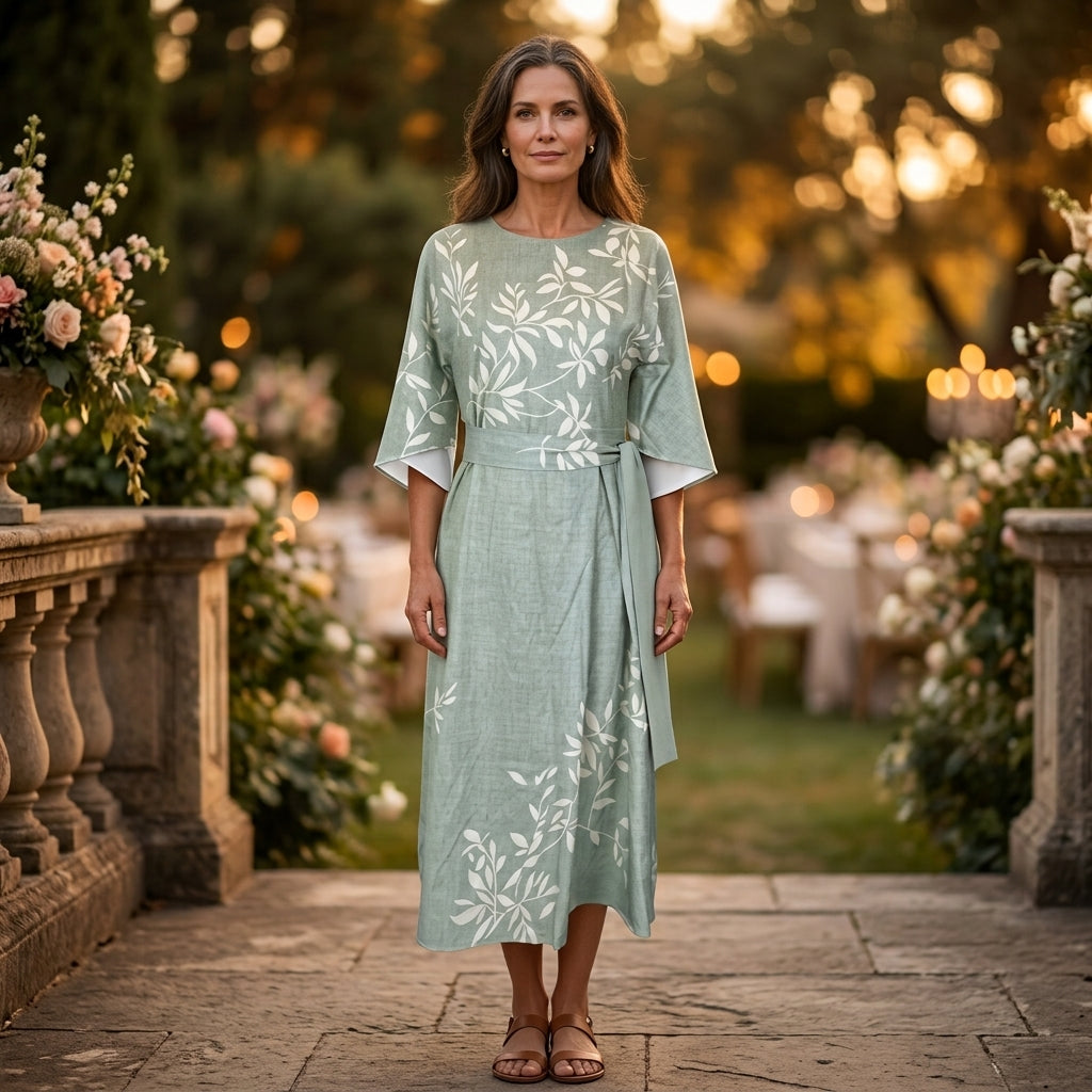 Vestido floral talle alto mujer fluido verde