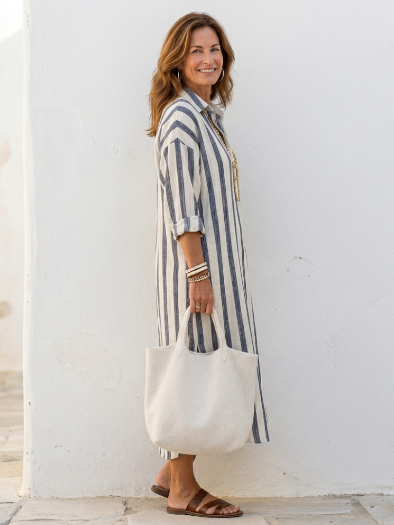 Vestido camisero midi rayas mujer ligero