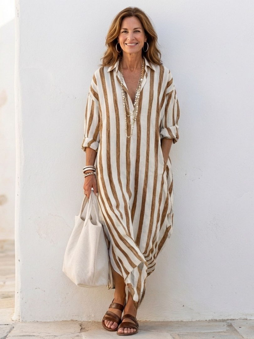 Vestido camisero midi rayas mujer ligero