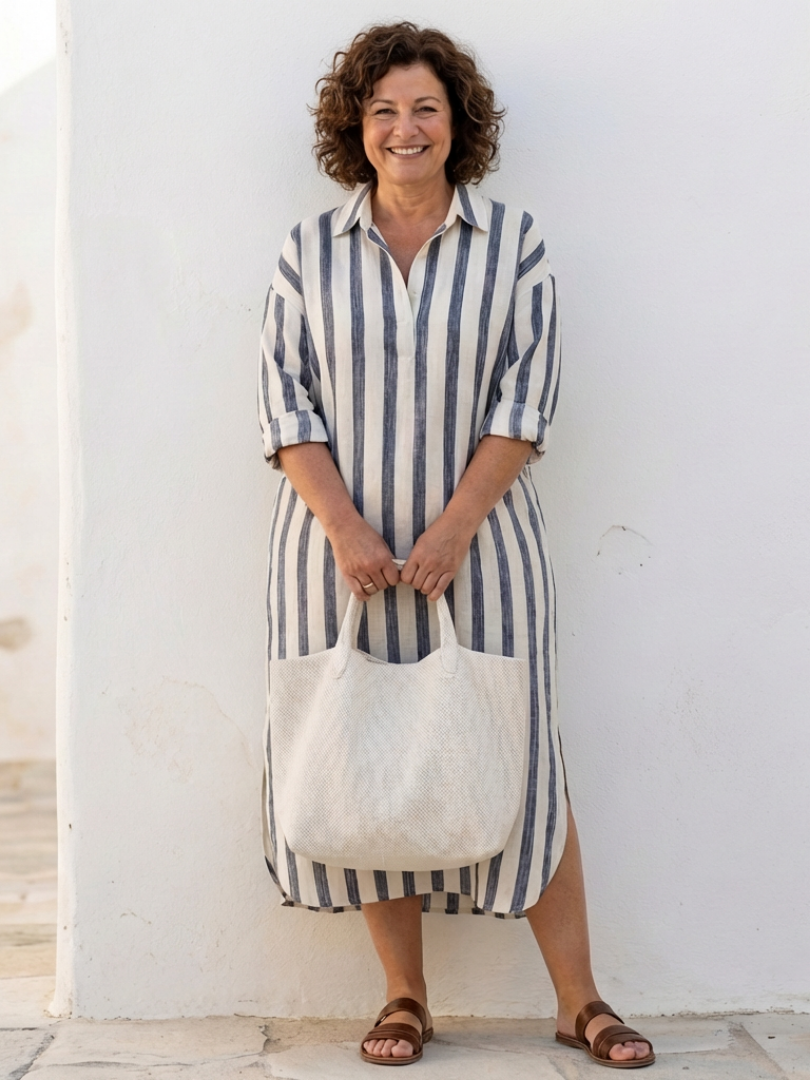 Vestido camisero midi rayas mujer ligero