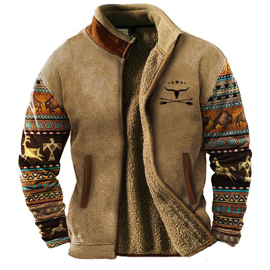Chaqueta polar hombre con cuello alto y mangas estampadas