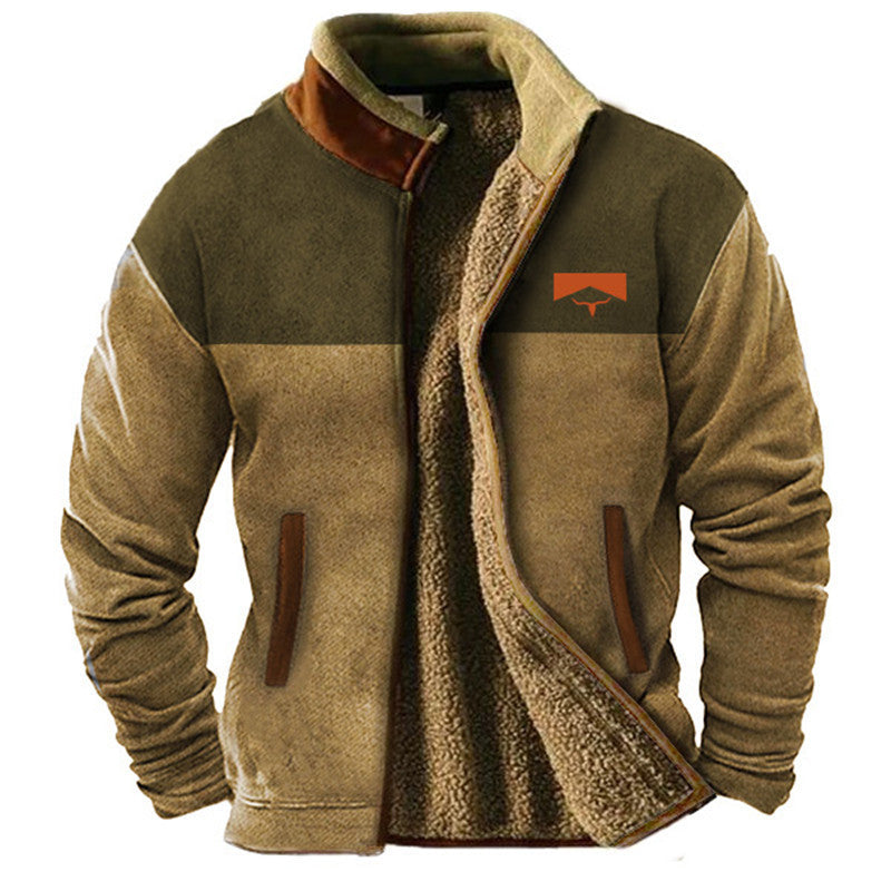 Chaqueta polar hombre con cuello alto y mangas estampadas
