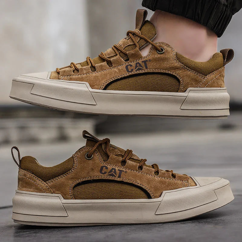 Zapatillas urbanas hombre efecto piel con malla transpirable